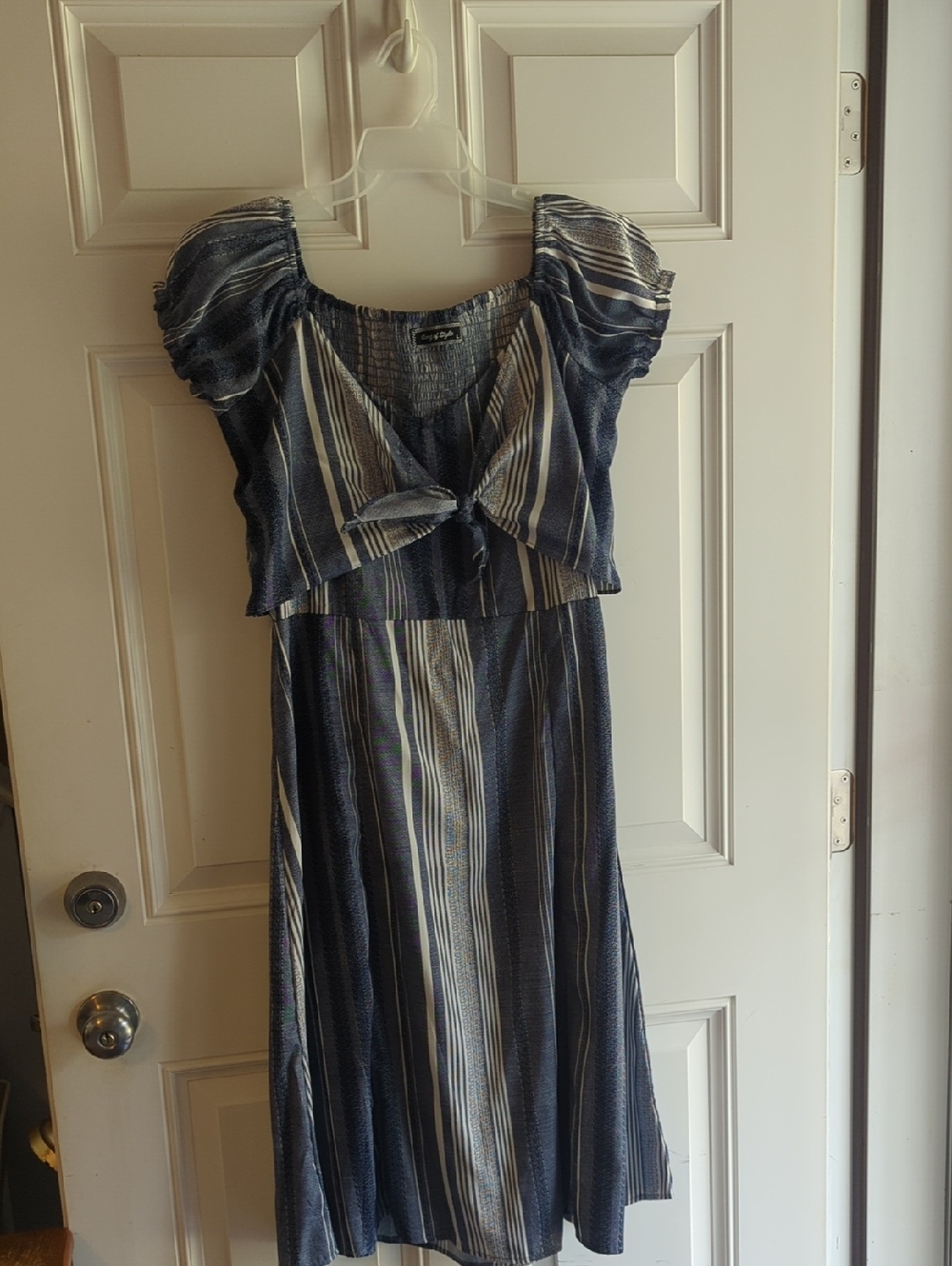 Song of Style Navy and White Striped Tie-Front Midi Dress